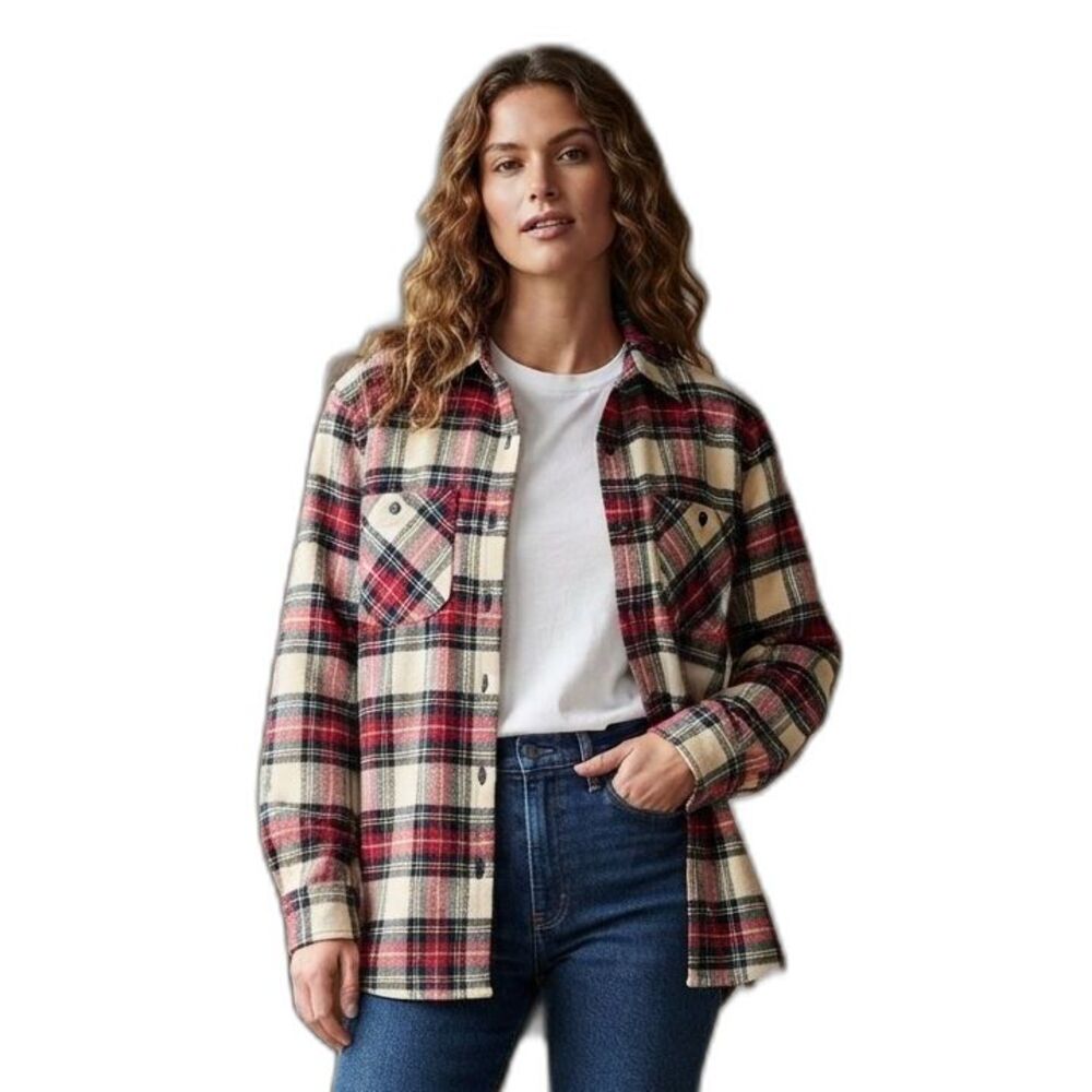 NWOT More Than You women's plaid flannel shirt shacket button-up pockets L